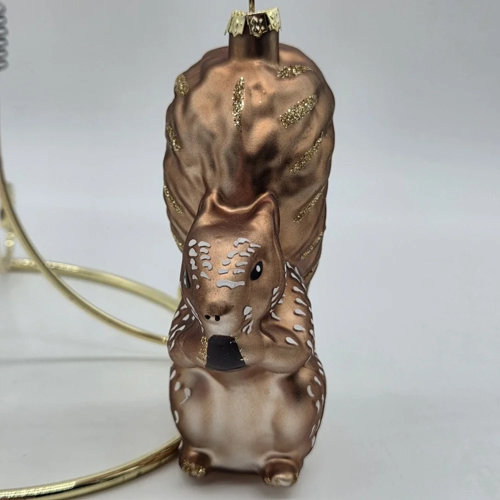 Big Bushy Tail Squirrel Blown Glass Christmas Ornament 4.25